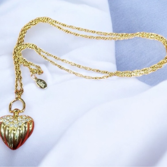 Vintage Gold Rope Pave Crystal Heart Pendant 26” Gold Chain Necklace Joan Rivers - Picture 8 of 8